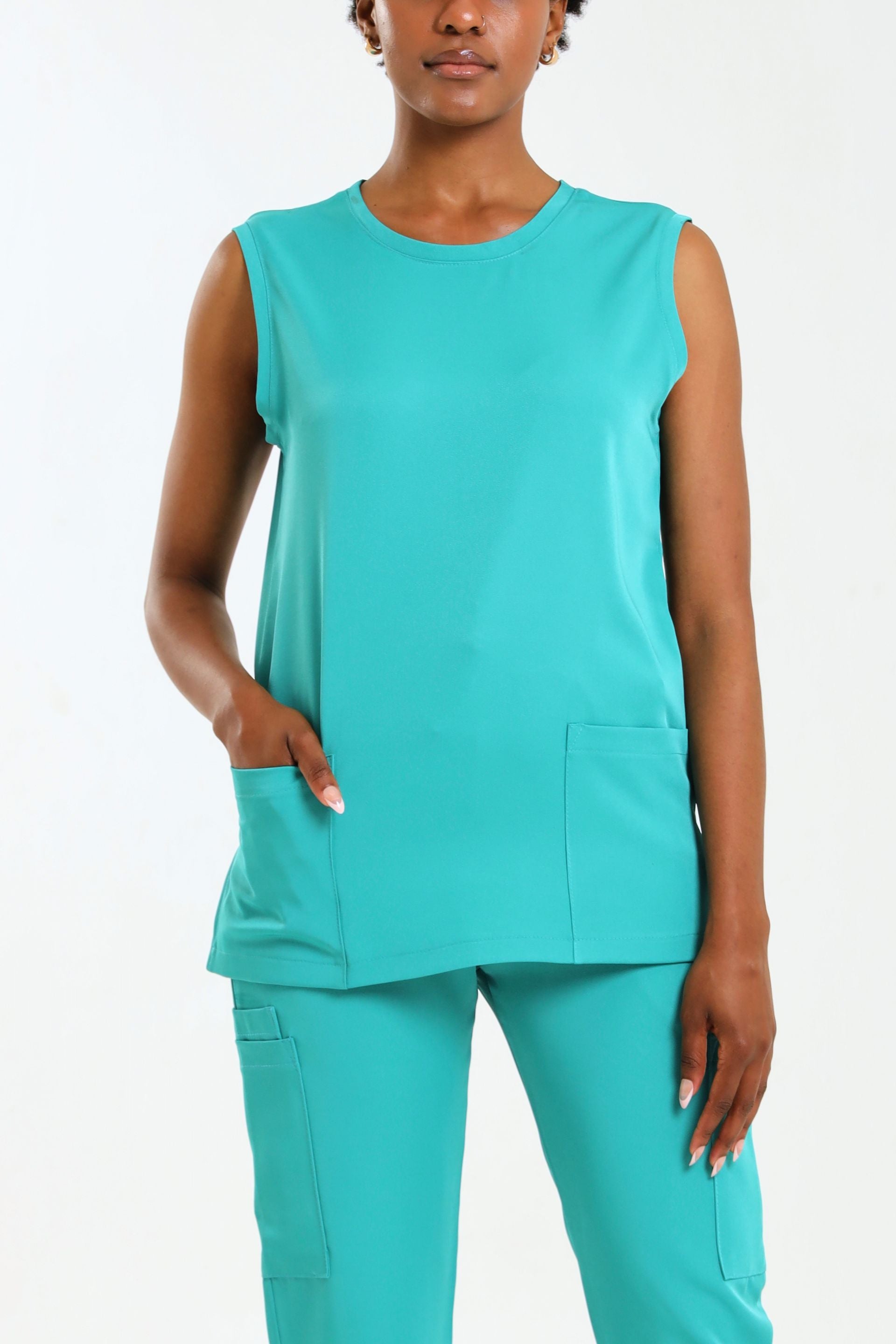 NEW LADIES ROUND SLEEVELESS TOP - Greens Medi Scrubs South Africa - Premium Medical Uniforms & Apparel - Delivery Across SA