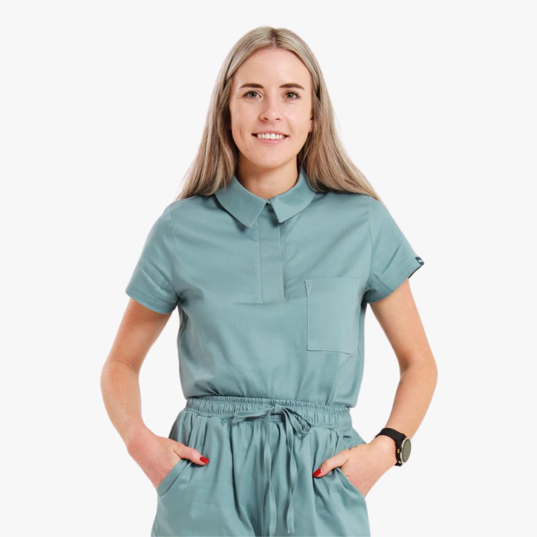 NEW LADIES PRO-COLLARED FEMME TOP - Greens Medi Scrubs South Africa - Premium Medical Uniforms & Apparel - Delivery Across SA