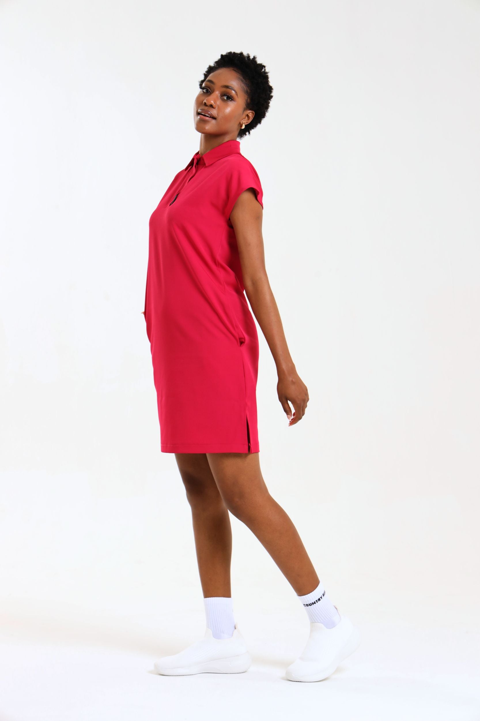 NEW LADIES PRO-COLLARED DRESS WITH PETAL SLEEVE - Greens Medi Scrubs South Africa - Premium Medical Uniforms & Apparel - Delivery Across SA