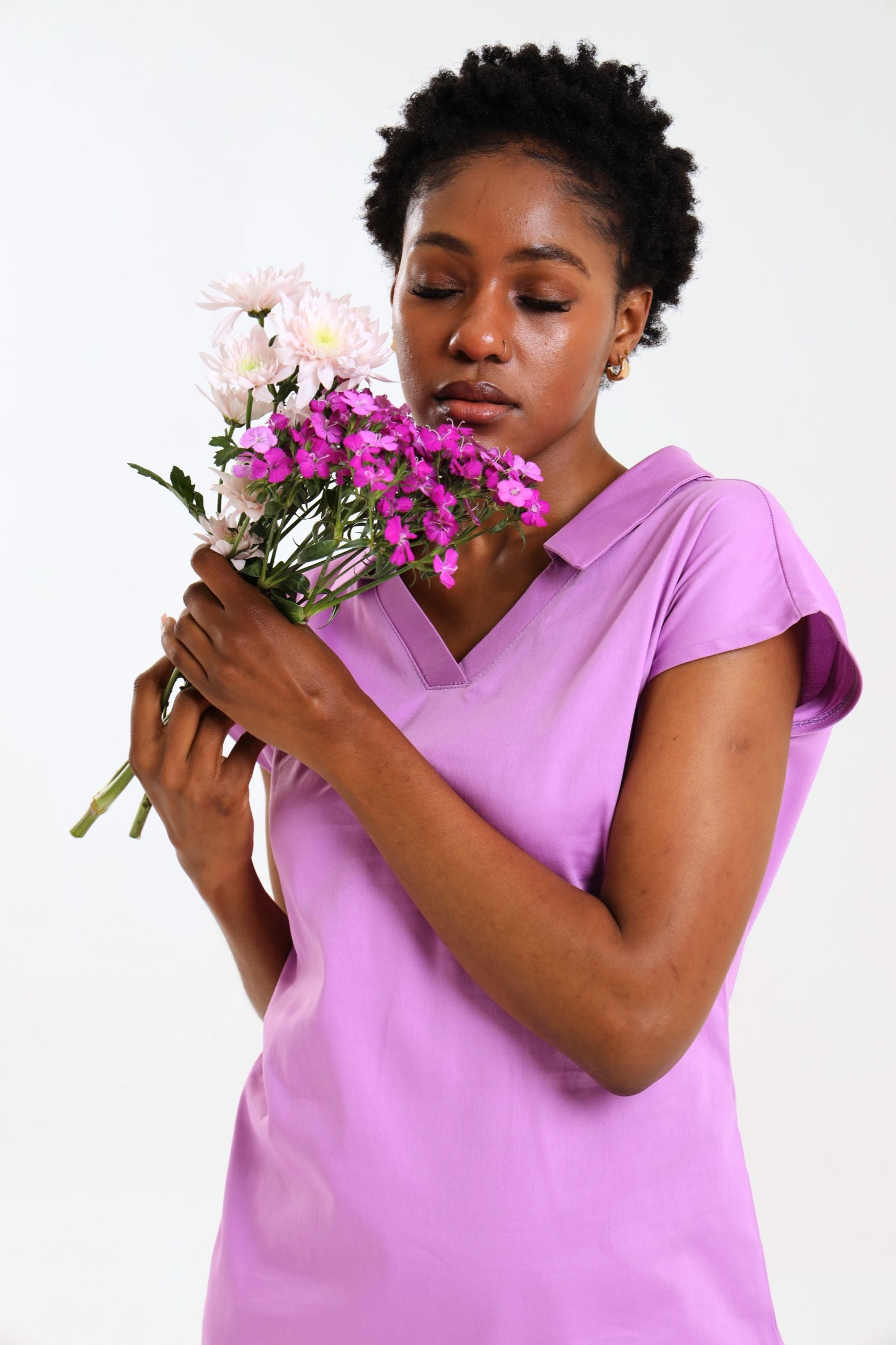 NEW LADIES V-COLLARED DRESS WITH PETAL SLEEVE - Greens Medi Scrubs South Africa - Premium Medical Uniforms & Apparel - Delivery Across SA