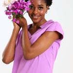 NEW LADIES V-COLLARED DRESS WITH PETAL SLEEVE - Greens Medi Scrubs South Africa - Premium Medical Uniforms & Apparel - Delivery Across SA