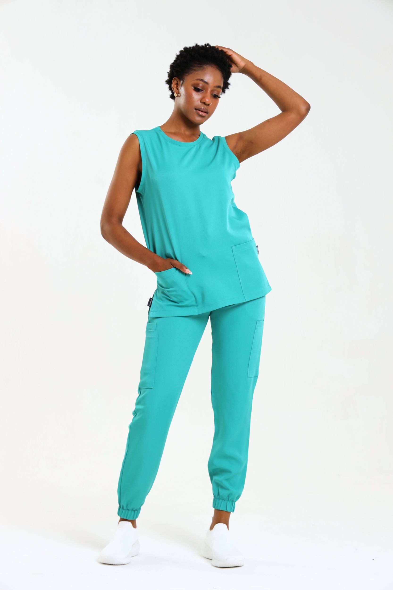 NEW LADIES ROUND SLEEVELESS TOP - Greens Medi Scrubs South Africa - Premium Medical Uniforms & Apparel - Delivery Across SA