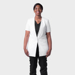 LADIES SHORTSLEEVE COLLARLESS LUXE LAB COAT - Greens Medi Scrubs South Africa - Premium Medical Uniforms & Apparel - Delivery Across SA