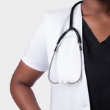 LADIES SHORTSLEEVE COLLARLESS LUXE LAB COAT - Greens Medi Scrubs South Africa - Premium Medical Uniforms & Apparel - Delivery Across SA