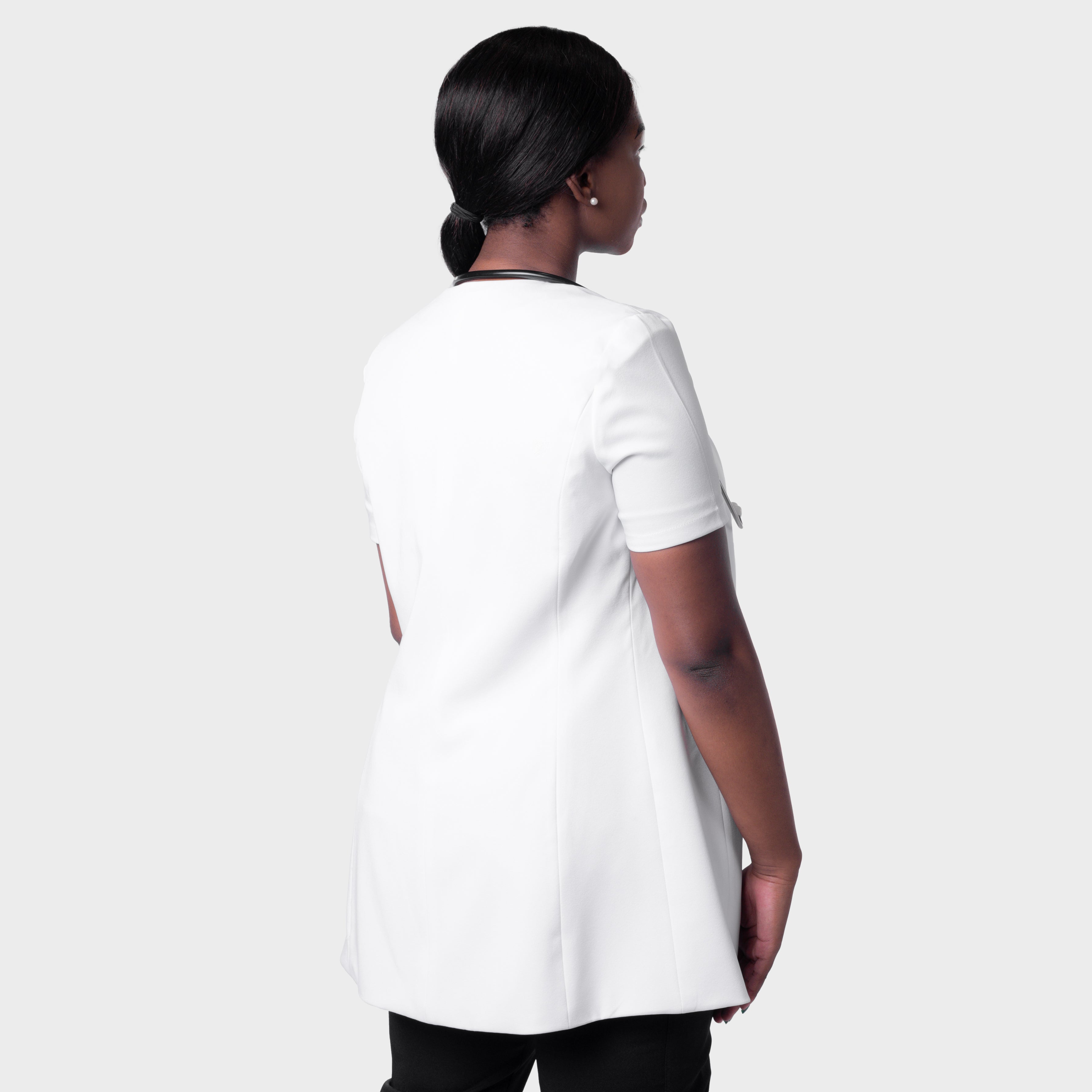 LADIES SHORTSLEEVE LUXE LAB COAT WITH COLLAR - Greens Medi Scrubs South Africa - Premium Medical Uniforms & Apparel - Delivery Across SA