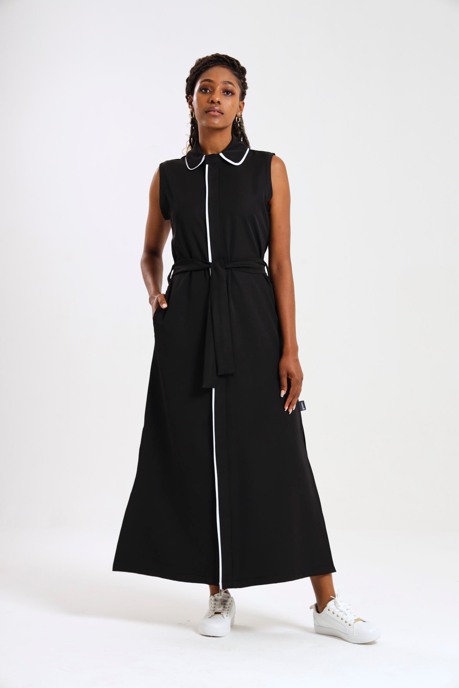 NEW LADIES SLEEVELESS MODEST DRESS WITH BINDING DETAIL - Greens Medi Scrubs South Africa - Premium Medical Uniforms & Apparel - Delivery Across SA