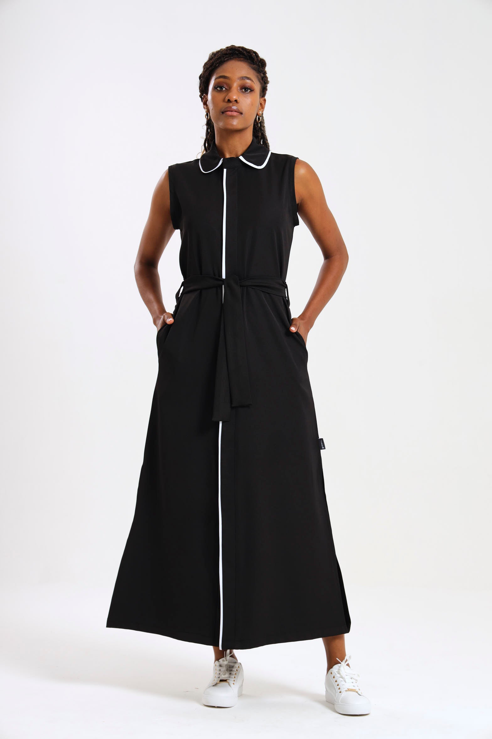 NEW LADIES SLEEVELESS MODEST DRESS WITH BINDING DETAIL - Greens Medi Scrubs South Africa - Premium Medical Uniforms & Apparel - Delivery Across SA