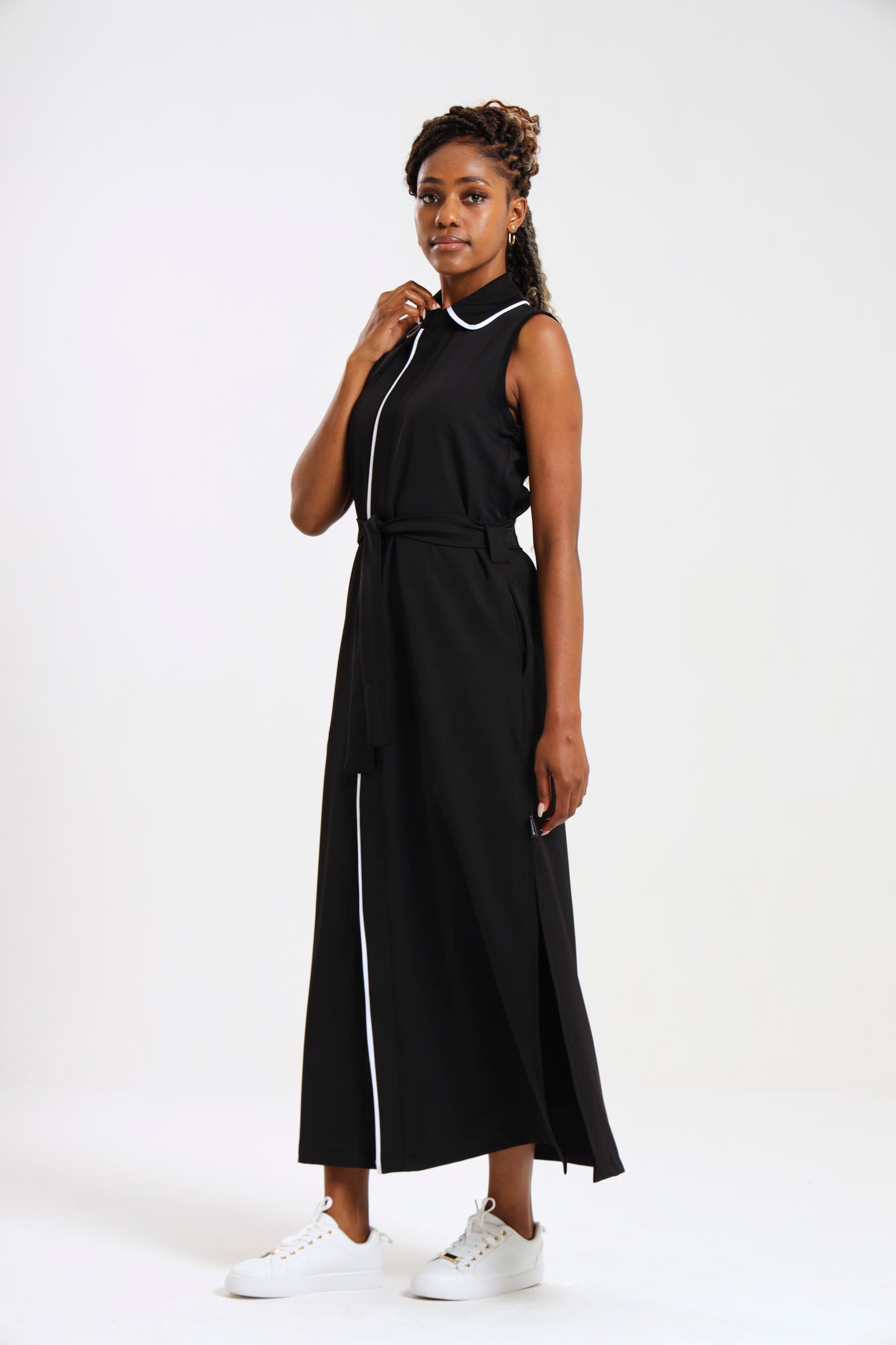 NEW LADIES SLEEVELESS MODEST DRESS WITH BINDING DETAIL - Greens Medi Scrubs South Africa - Premium Medical Uniforms & Apparel - Delivery Across SA
