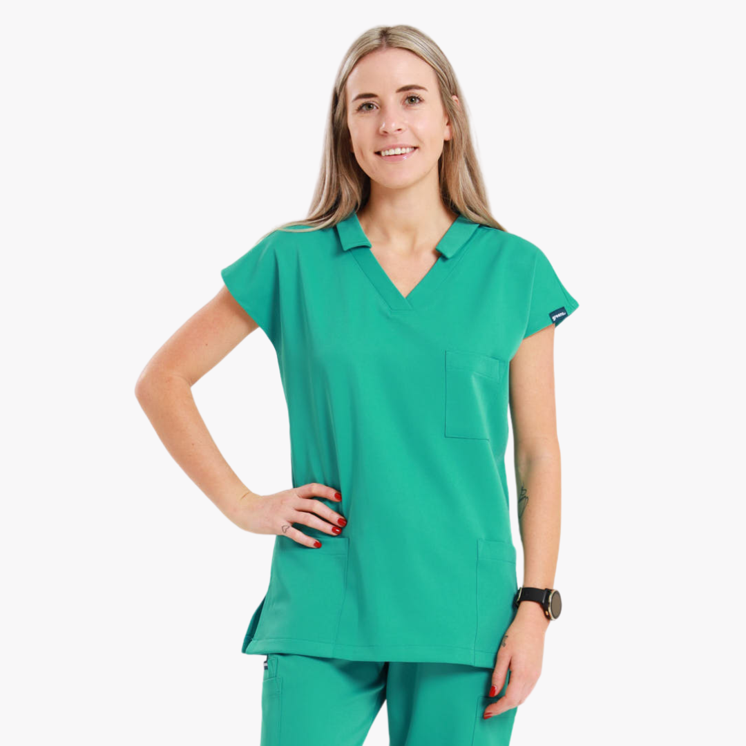 NEW LADIES V-COLLARED PETAL TOP - Greens Medi Scrubs South Africa - Premium Medical Uniforms & Apparel - Delivery Across SA