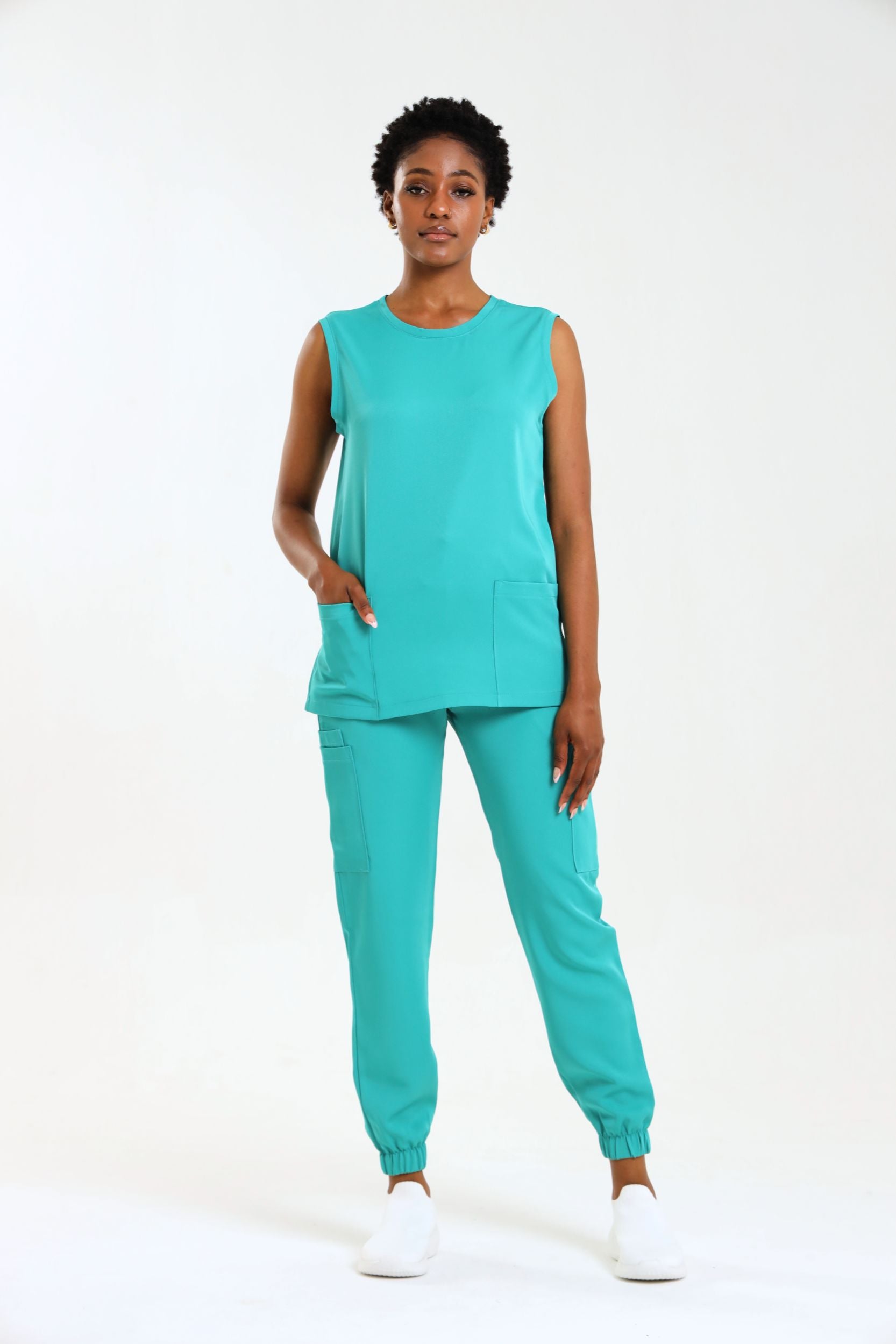 NEW LADIES ROUND SLEEVELESS TOP - Greens Medi Scrubs South Africa - Premium Medical Uniforms & Apparel - Delivery Across SA