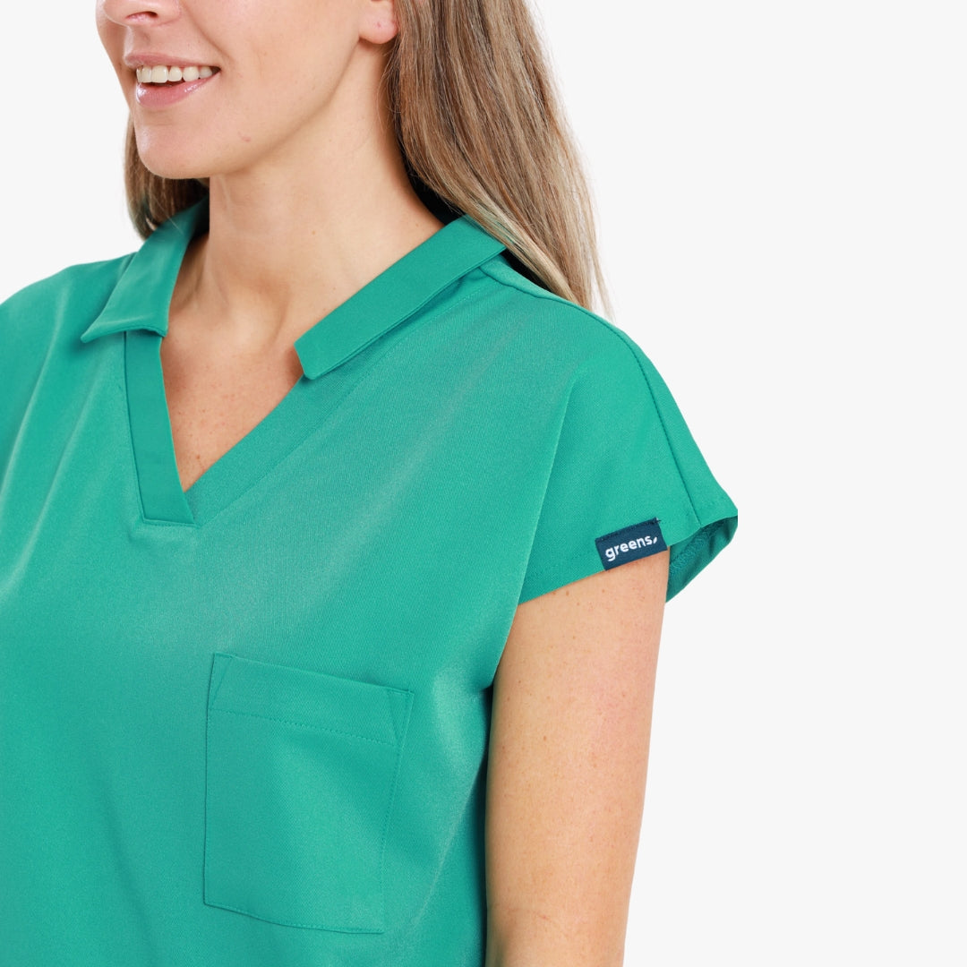 NEW LADIES V-COLLARED PETAL TOP - Greens Medi Scrubs South Africa - Premium Medical Uniforms & Apparel - Delivery Across SA 