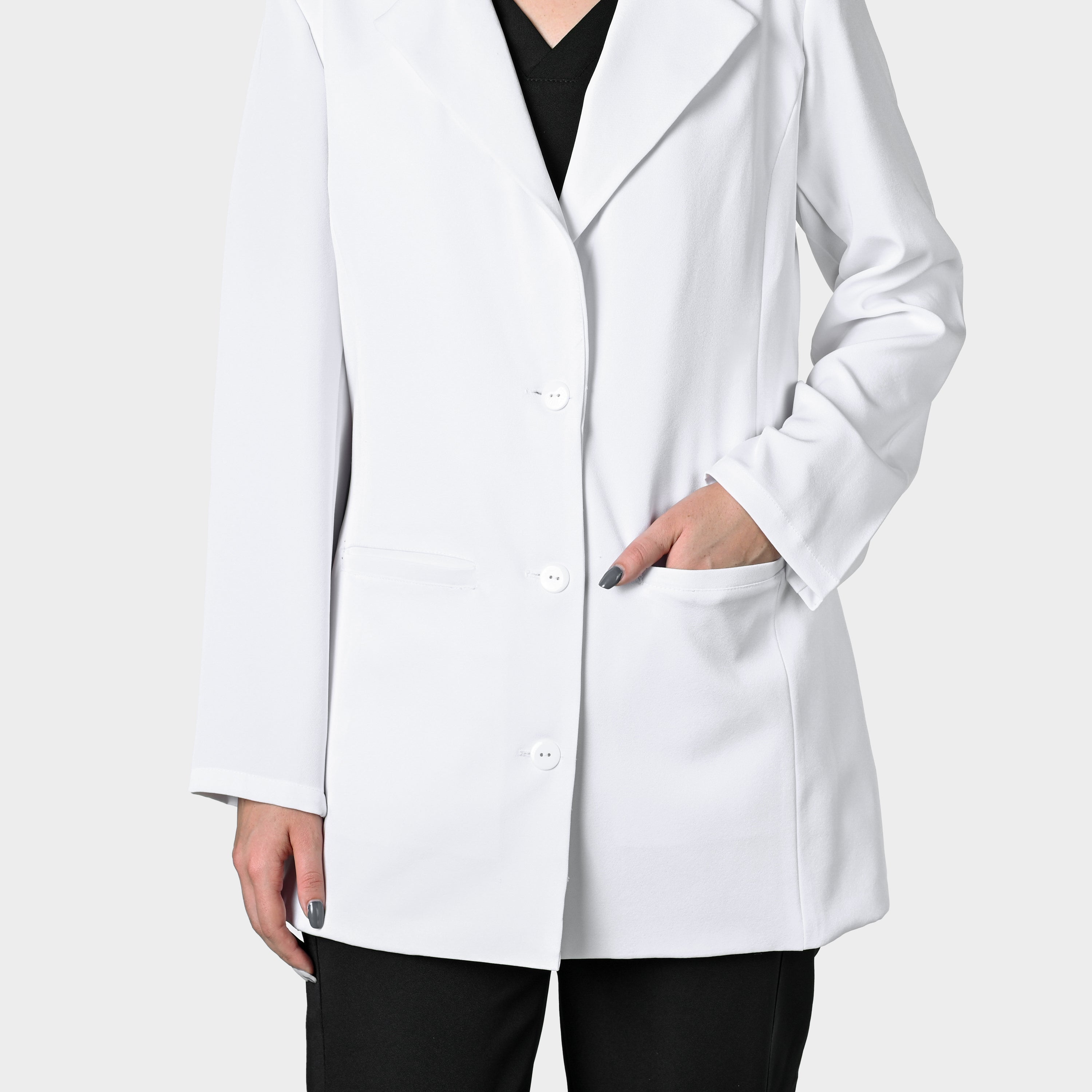 LADIES LONGSLEEVE LUXE LAB COAT WITH COLLAR - Greens Medi Scrubs South Africa - Premium Medical Uniforms & Apparel - Delivery Across SA 