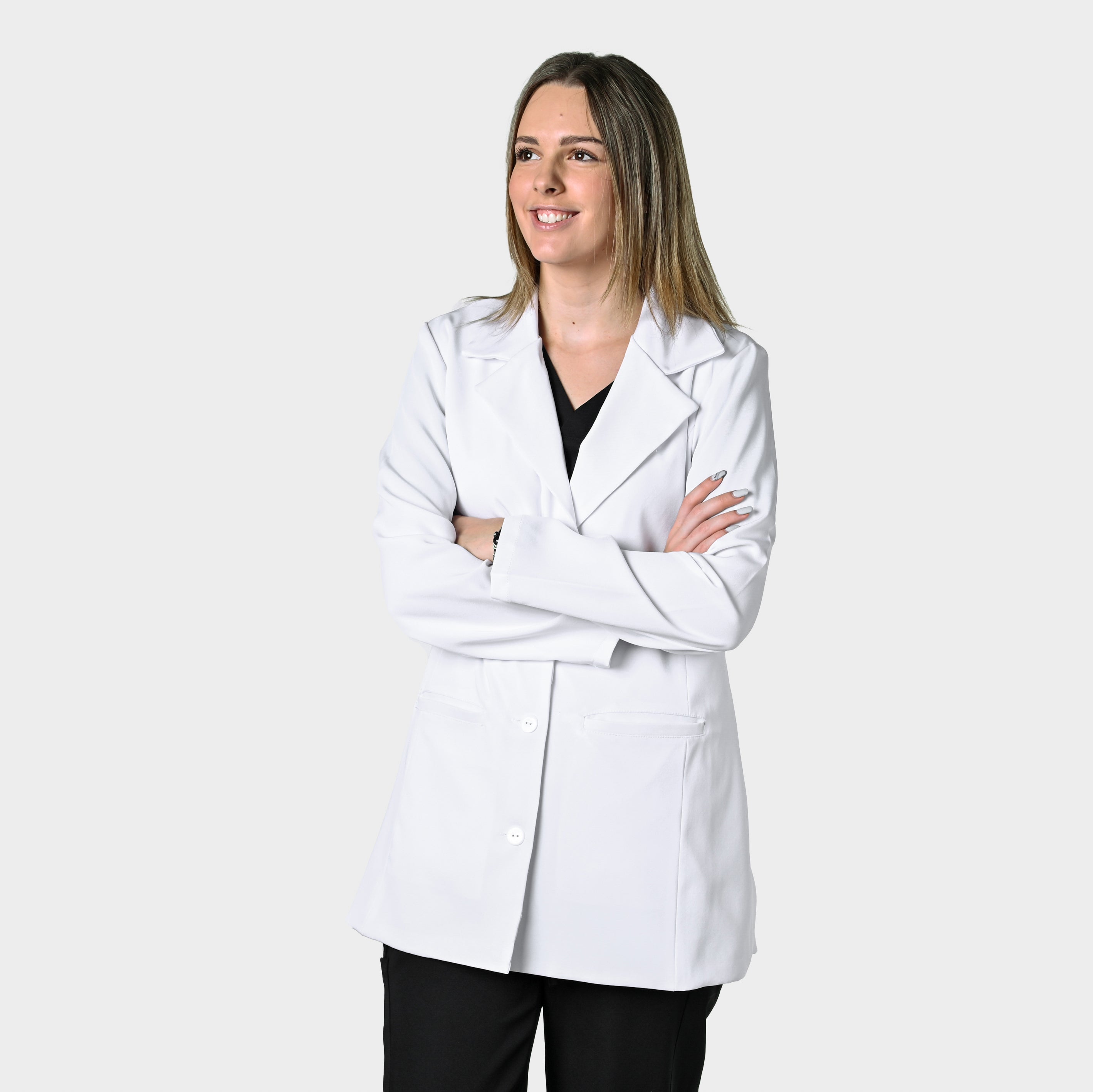 LADIES LONGSLEEVE LUXE LAB COAT WITH COLLAR - Greens Medi Scrubs South Africa - Premium Medical Uniforms & Apparel - Delivery Across SA 