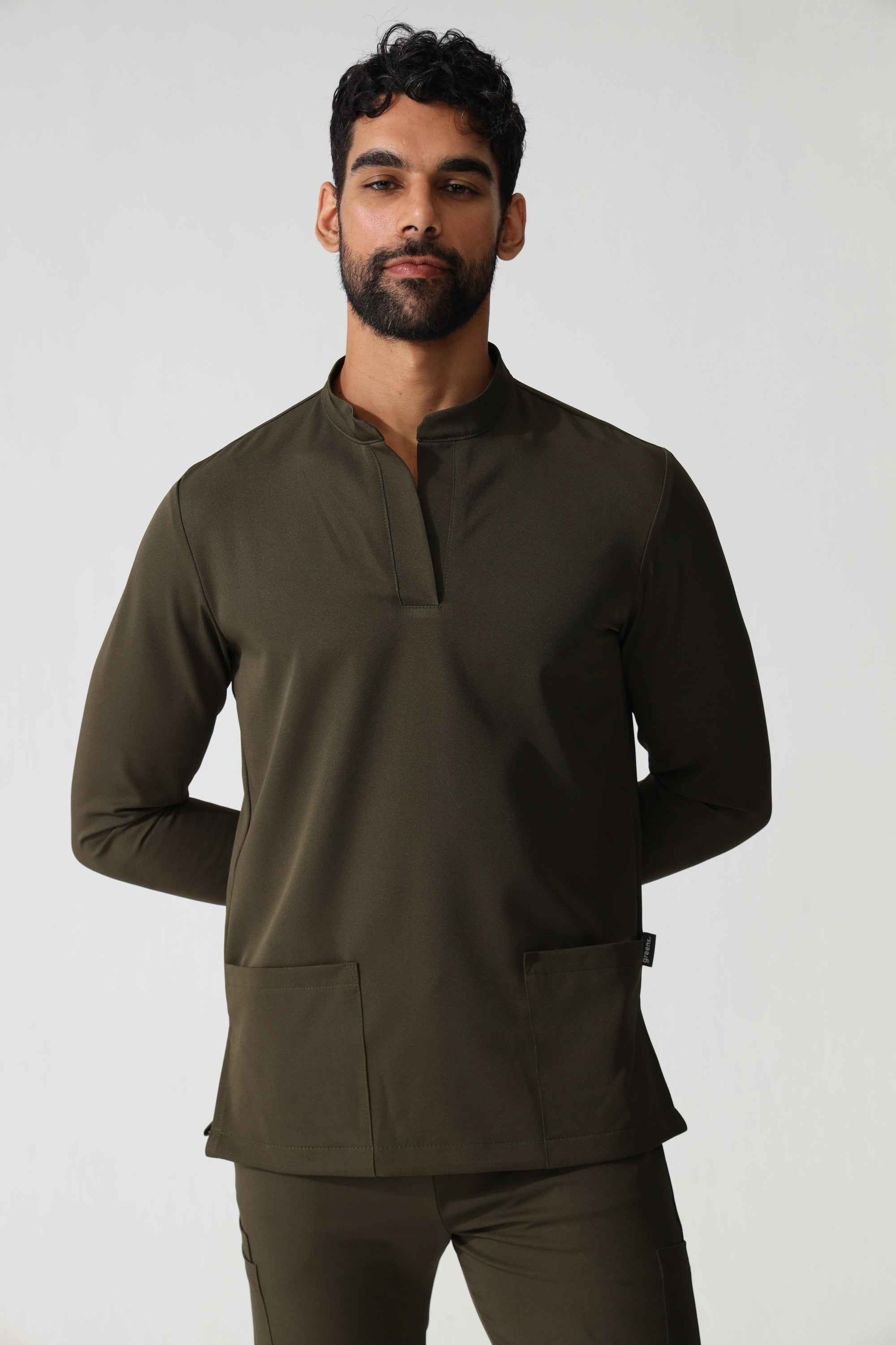 THE MENS MANDARIN LONGSLEEVE TOP - Greens Medi Scrubs South Africa - Premium Medical Uniforms & Apparel - Delivery Across SA 
