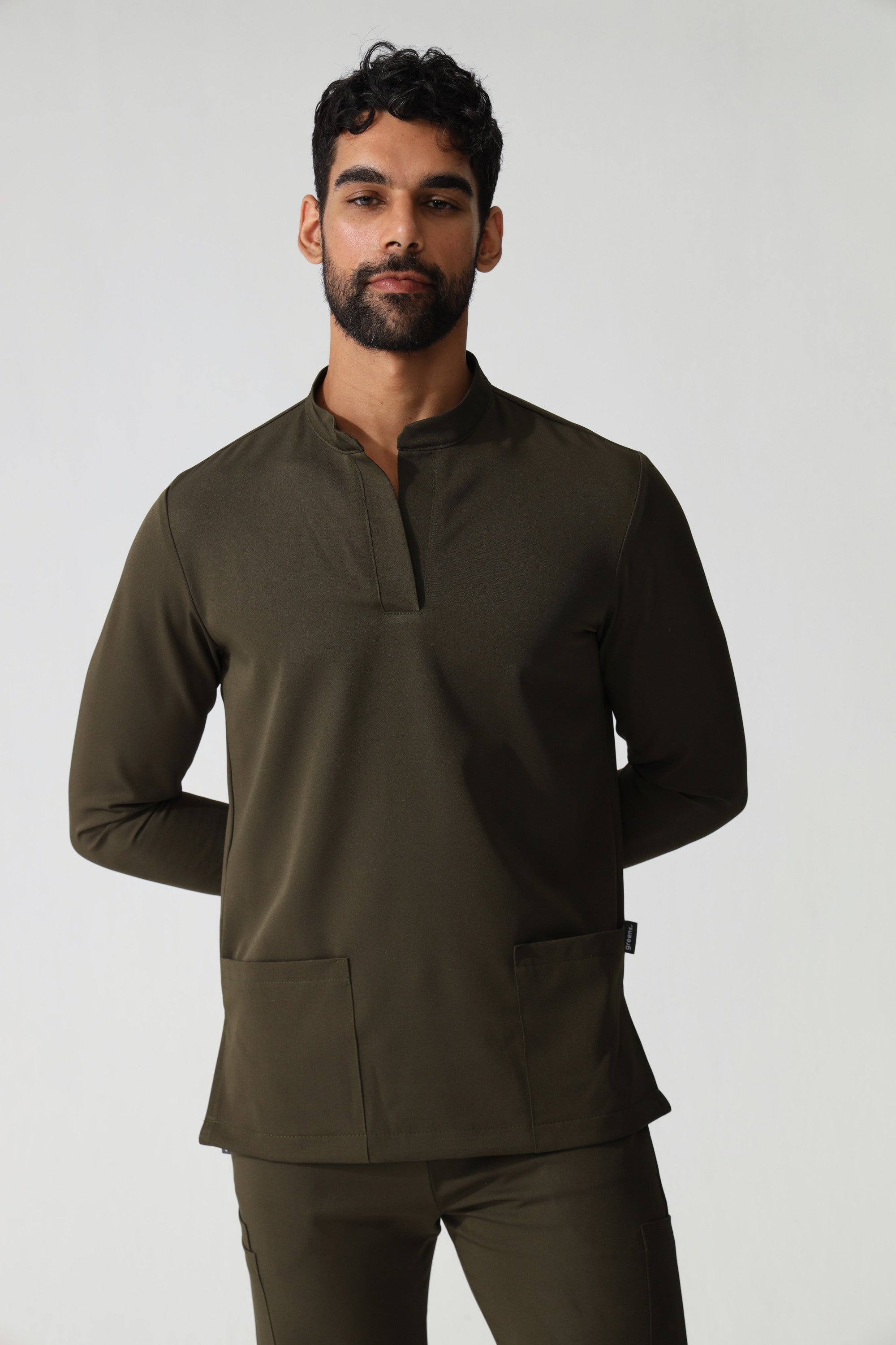 THE MENS MANDARIN LONGSLEEVE TOP - Greens Medi Scrubs South Africa - Premium Medical Uniforms & Apparel - Delivery Across SA 
